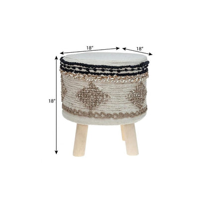 18" Beige and Brown Cotton Abstract Round Footstool HomeRoots