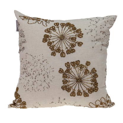 Natural and Golden Metallic Beaded Decorative Throw Pillow FurniFindUSA
