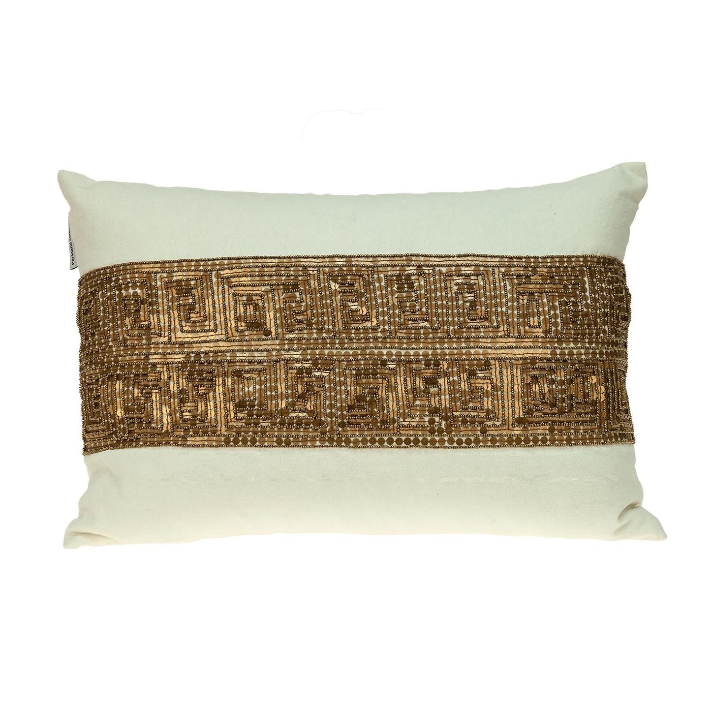 Glam Off White with Golden Sequins Lumbar Throw Pillow FurniFindUSA