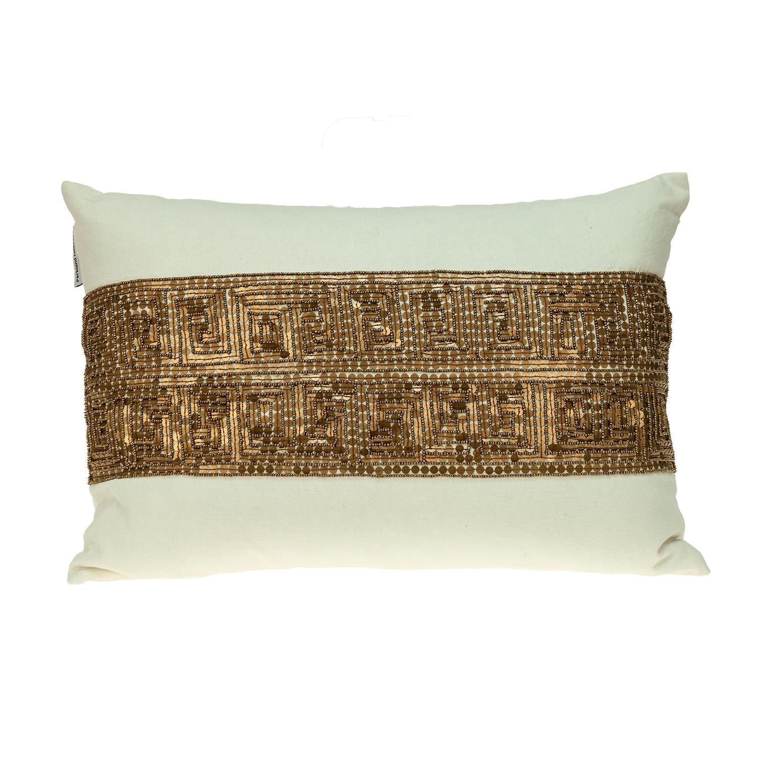 Glam Off White with Golden Sequins Lumbar Throw Pillow FurniFindUSA