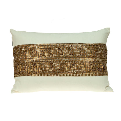 Glam Off White with Golden Sequins Lumbar Throw Pillow FurniFindUSA