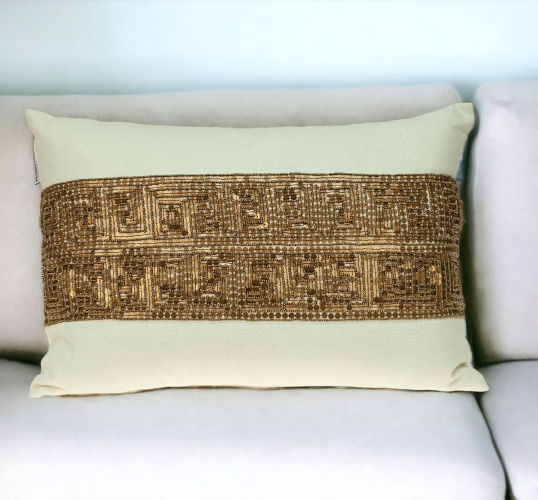 Glam Off White with Golden Sequins Lumbar Throw Pillow FurniFindUSA