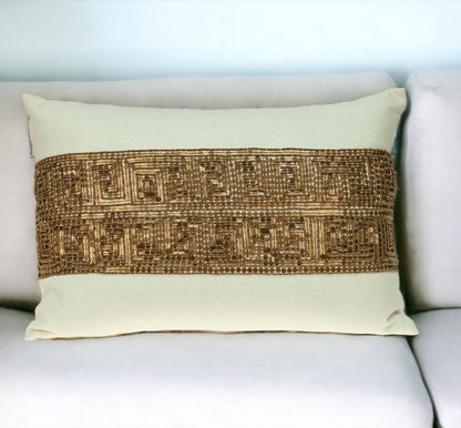 Glam Off White with Golden Sequins Lumbar Throw Pillow FurniFindUSA