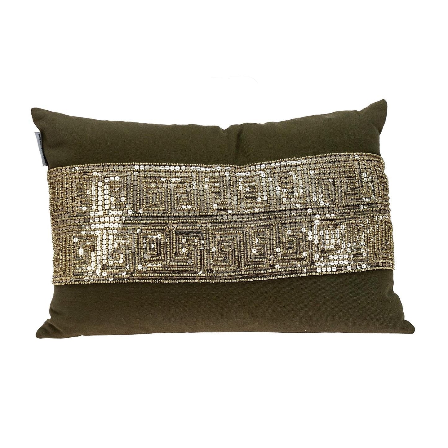Glam Olive with Gold Sequins Lumbar Throw Pillow FurniFindUSA