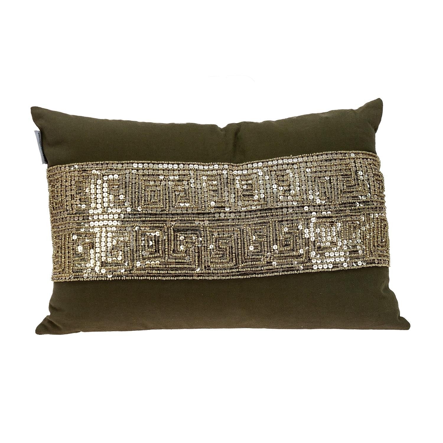 Glam Olive with Gold Sequins Lumbar Throw Pillow FurniFindUSA