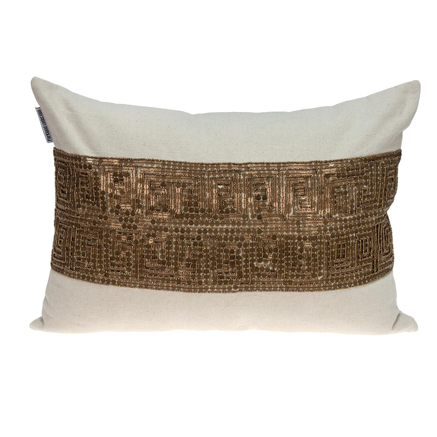 Glam Beige with Golden Sequins Lumbar Throw Pillow FurniFindUSA