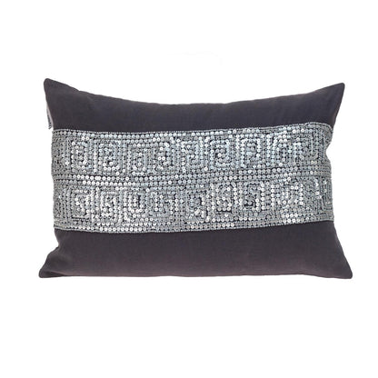 Glam Gray with Silver Sequins Lumbar Throw Pillow FurniFindUSA