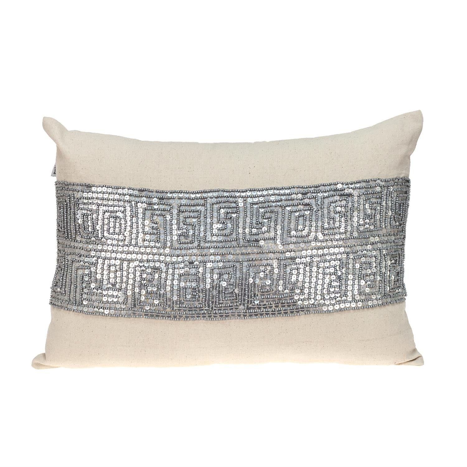 Glam Beige with Silver Sequins Lumbar Throw Pillow FurniFindUSA