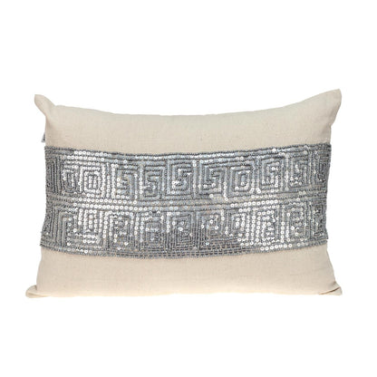 Glam Beige with Silver Sequins Lumbar Throw Pillow FurniFindUSA