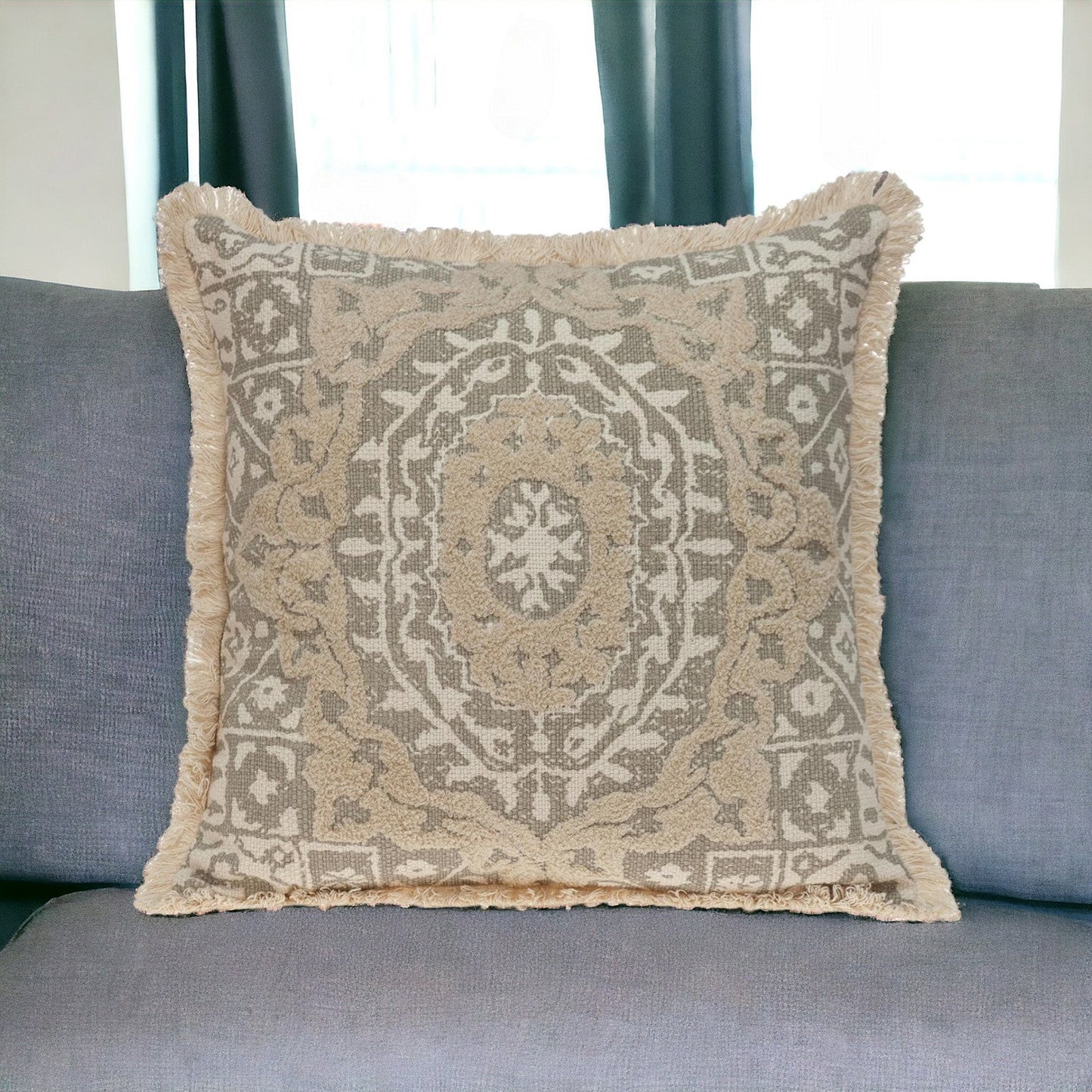 Boho Garland Beige and Khaki Decorative Accent Pillow FurniFindUSA