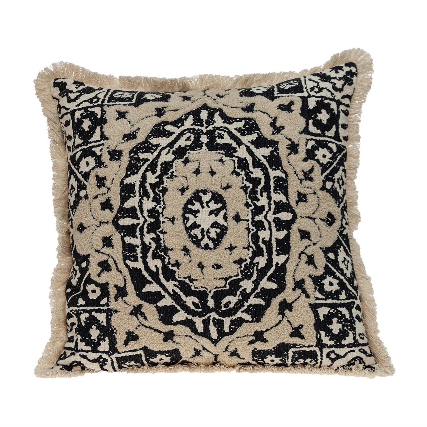 Boho Garland Beige and Black Decorative Accent Pillow FurniFindUSA