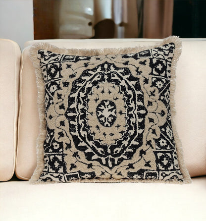 Boho Garland Beige and Black Decorative Accent Pillow FurniFindUSA