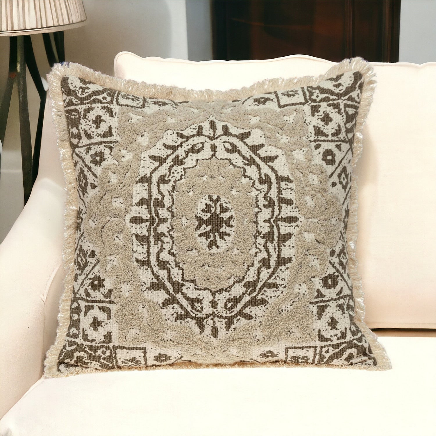 Boho Garland Beige and Brown Decorative Accent Pillow FurniFindUSA