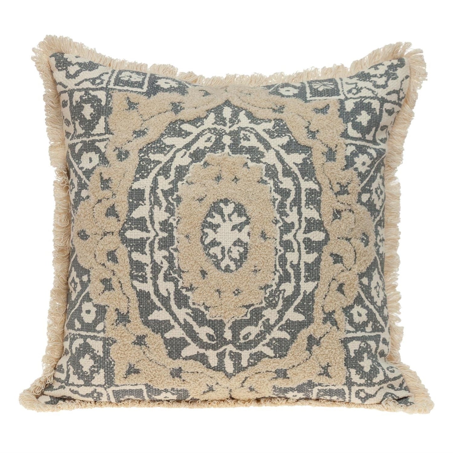 Boho Garland Beige and Gray Decorative Accent Pillow FurniFindUSA