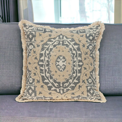 Boho Garland Beige and Gray Decorative Accent Pillow FurniFindUSA