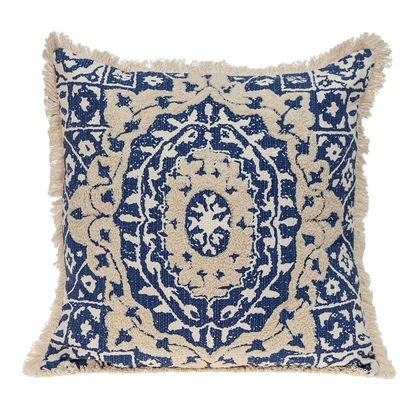 Boho Garland Beige and Navy Blue Decorative Accent Pillow FurniFindUSA