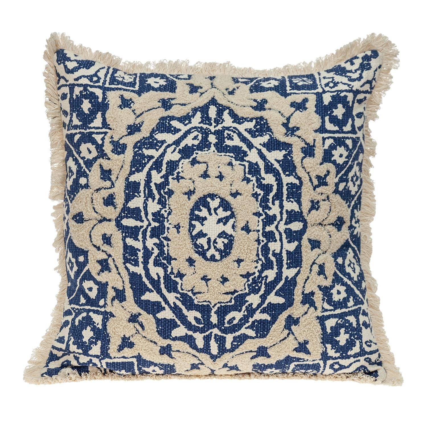 Boho Garland Beige and Navy Blue Decorative Accent Pillow FurniFindUSA