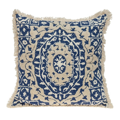 Boho Garland Beige and Navy Blue Decorative Accent Pillow FurniFindUSA