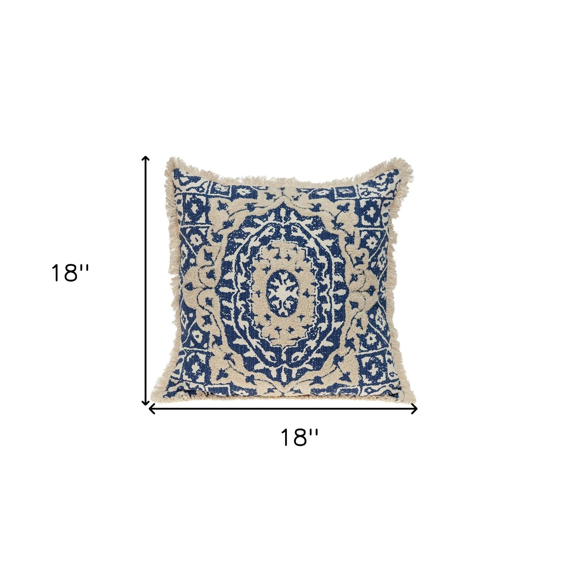 Boho Garland Beige and Navy Blue Decorative Accent Pillow FurniFindUSA