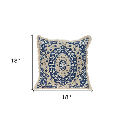 Boho Garland Beige and Navy Blue Decorative Accent Pillow FurniFindUSA