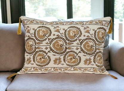 Gold and Bronze Embroidered Decorative Lumbar Pillow FurniFindUSA