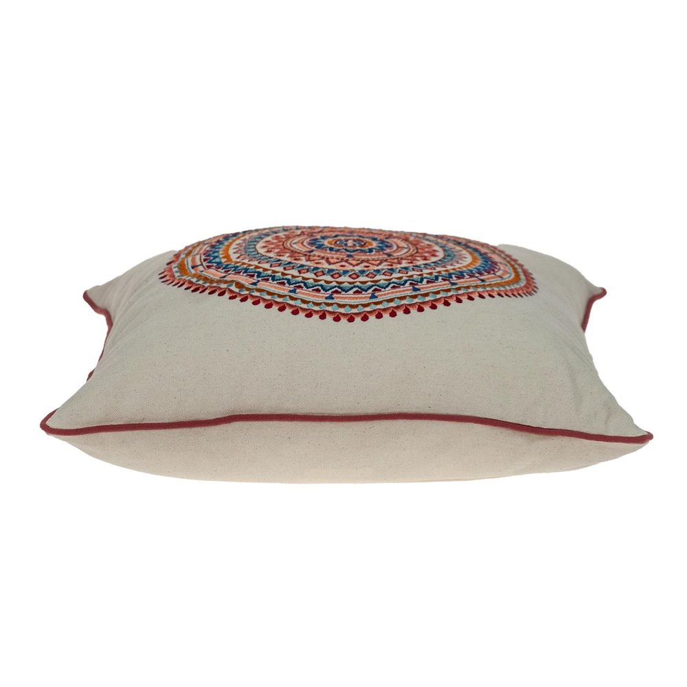 18" X 18" Beige and Blue Abstract Indoor Outdoor Throw Pillow — view 3
