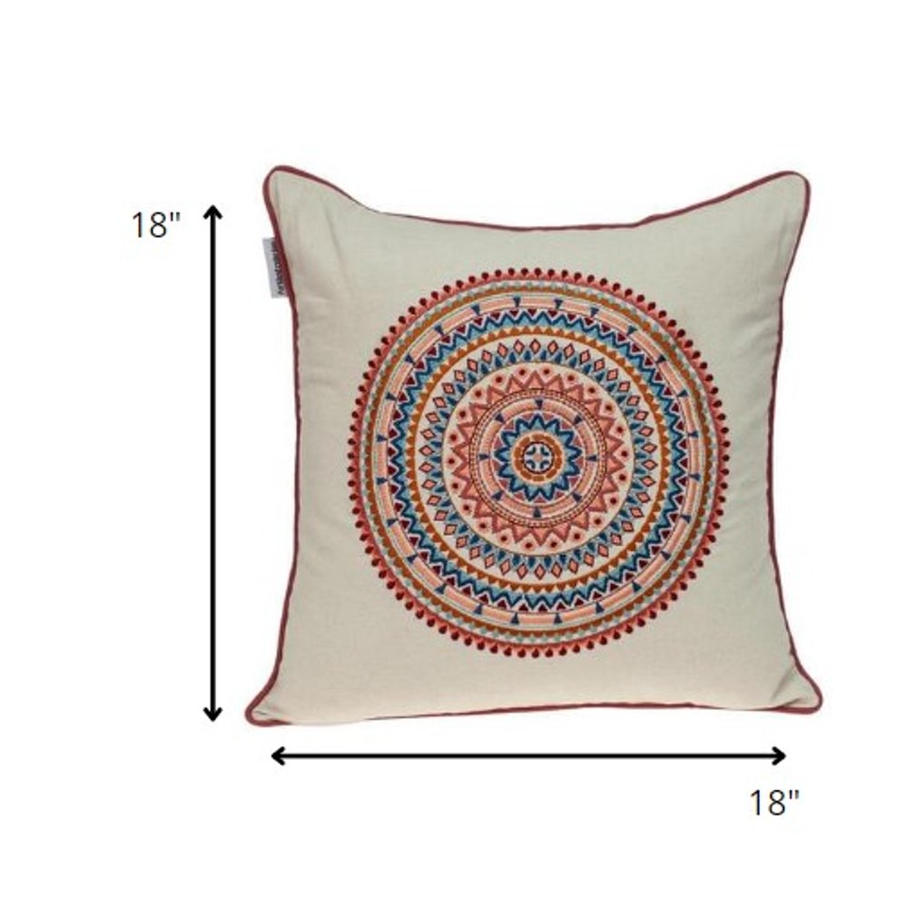 18" X 18" Beige and Blue Abstract Indoor Outdoor Throw Pillow — view 6
