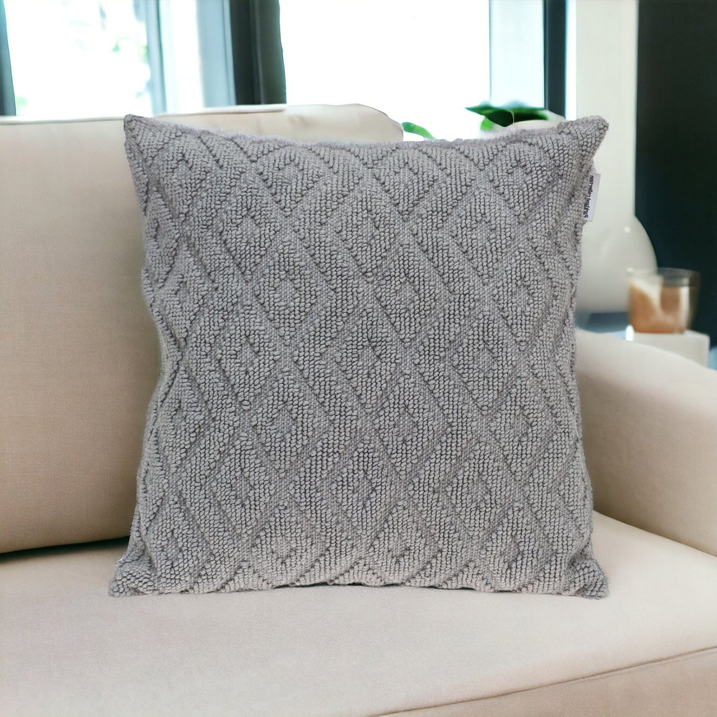 Jacquard Diamond Pattern Decorative Gray Throw Pillow FurniFindUSA