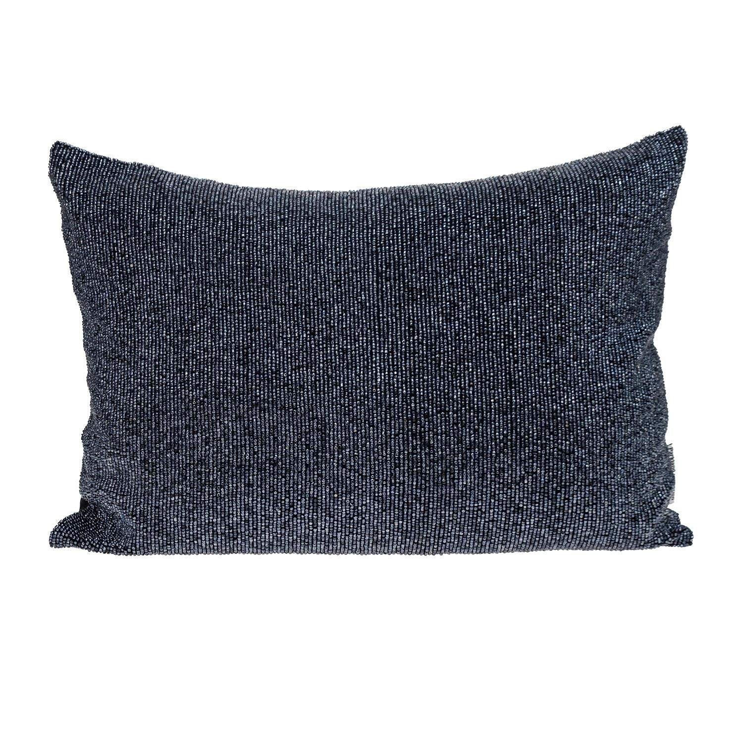 Shimmering Metallic Blue Beaded Luxury Throw Pillow FurniFindUSA