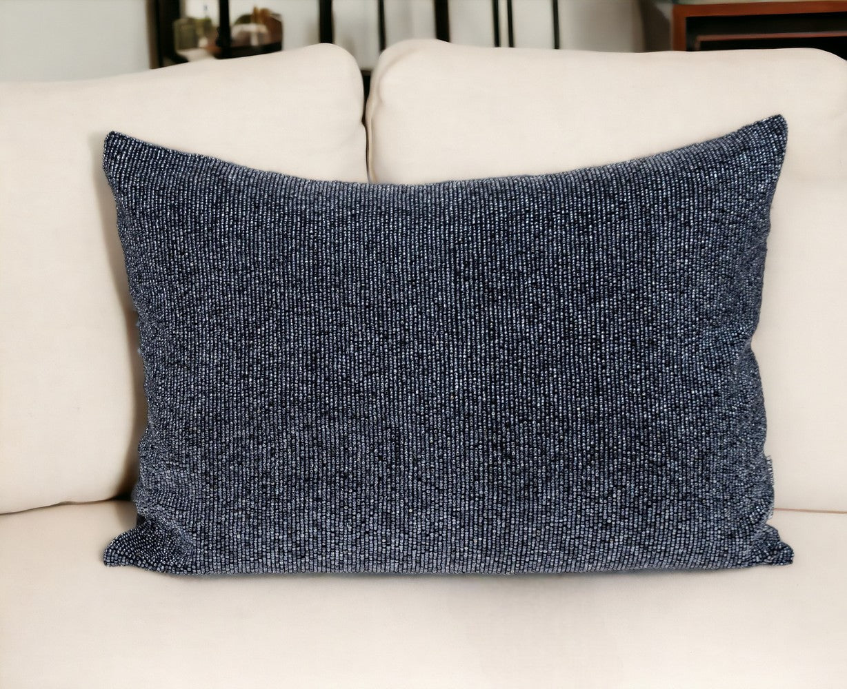 Shimmering Metallic Blue Beaded Luxury Throw Pillow FurniFindUSA