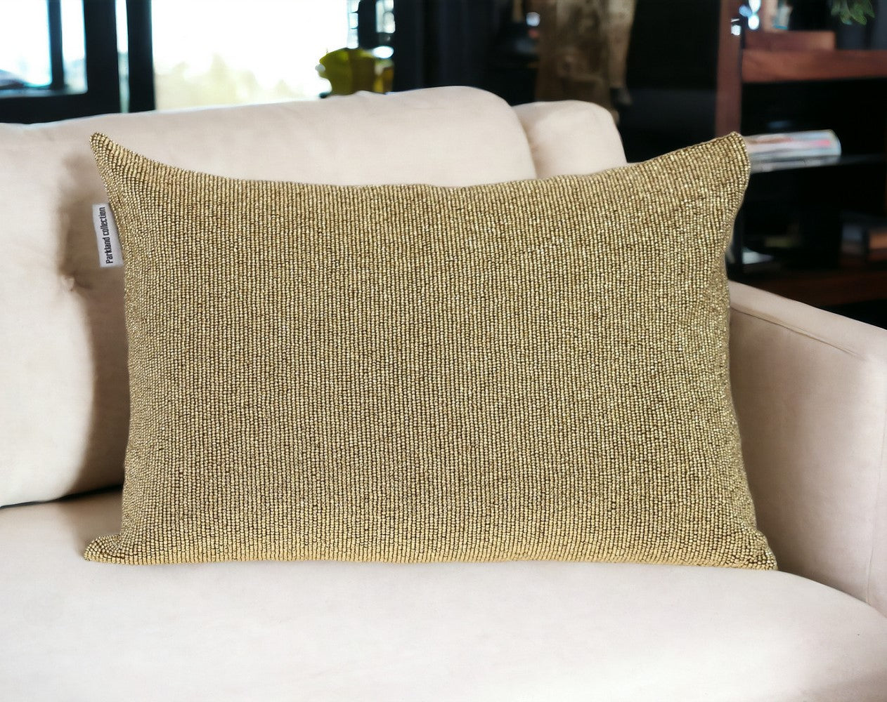 Shimmering Metallic Gold Beaded Luxury Throw Pillow FurniFindUSA