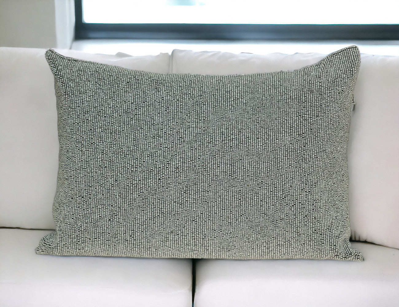 Shimmering Silver Beaded Luxury Throw Pillow FurniFindUSA