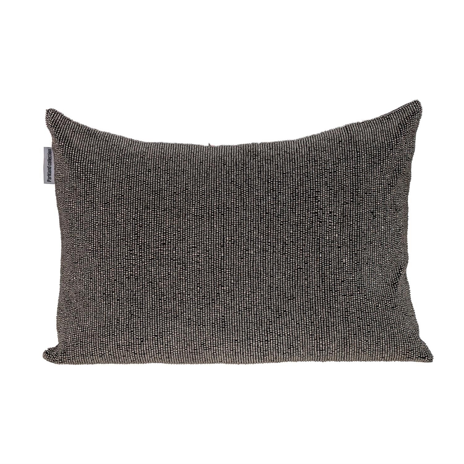 Shimmering Gray Beaded Luxury Throw Pillow FurniFindUSA