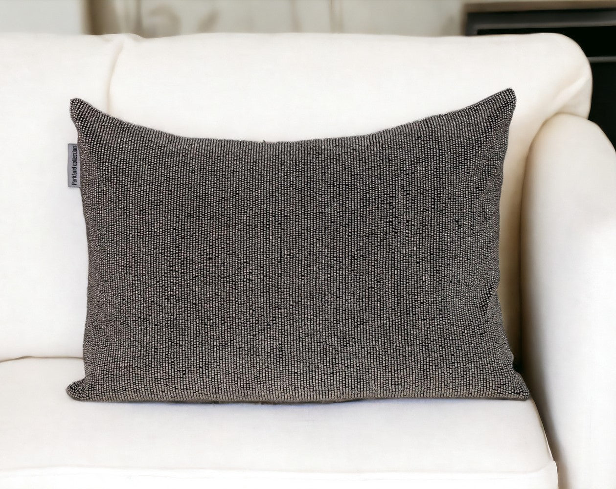 Shimmering Gray Beaded Luxury Throw Pillow FurniFindUSA