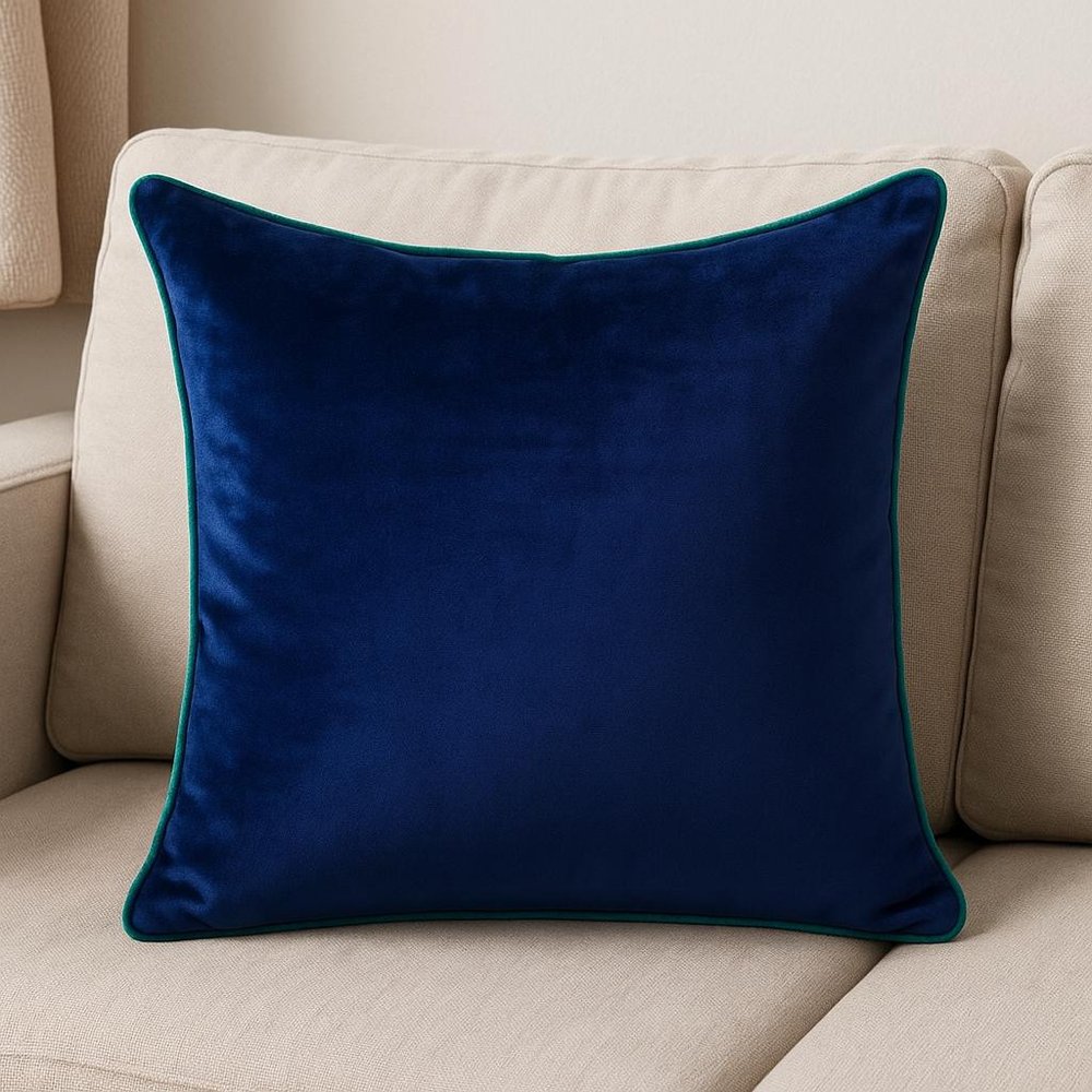 20" Gray And Navy Blue Velvet Throw Pillow — view 5