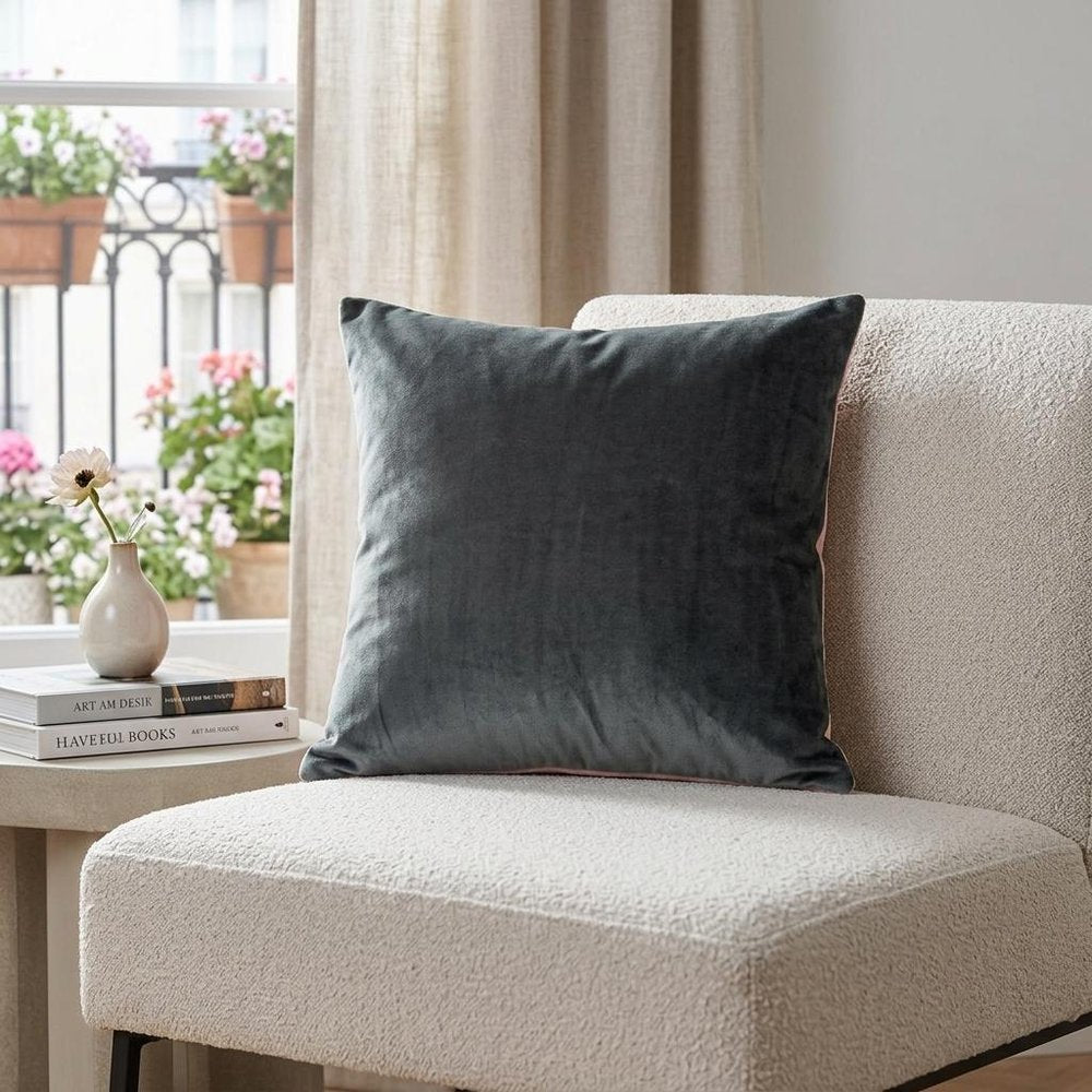 Dark Gray and Pink Dual Solid Color Reversible Throw Pillow — view 8