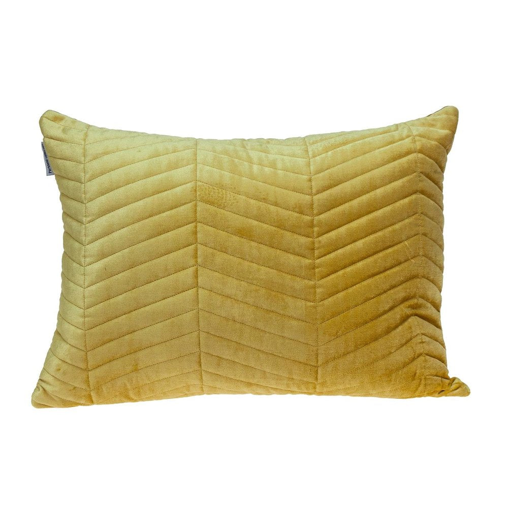 Yellow Quilted Velvet Zig Zag Decorative Lumbar Pillow — view 1