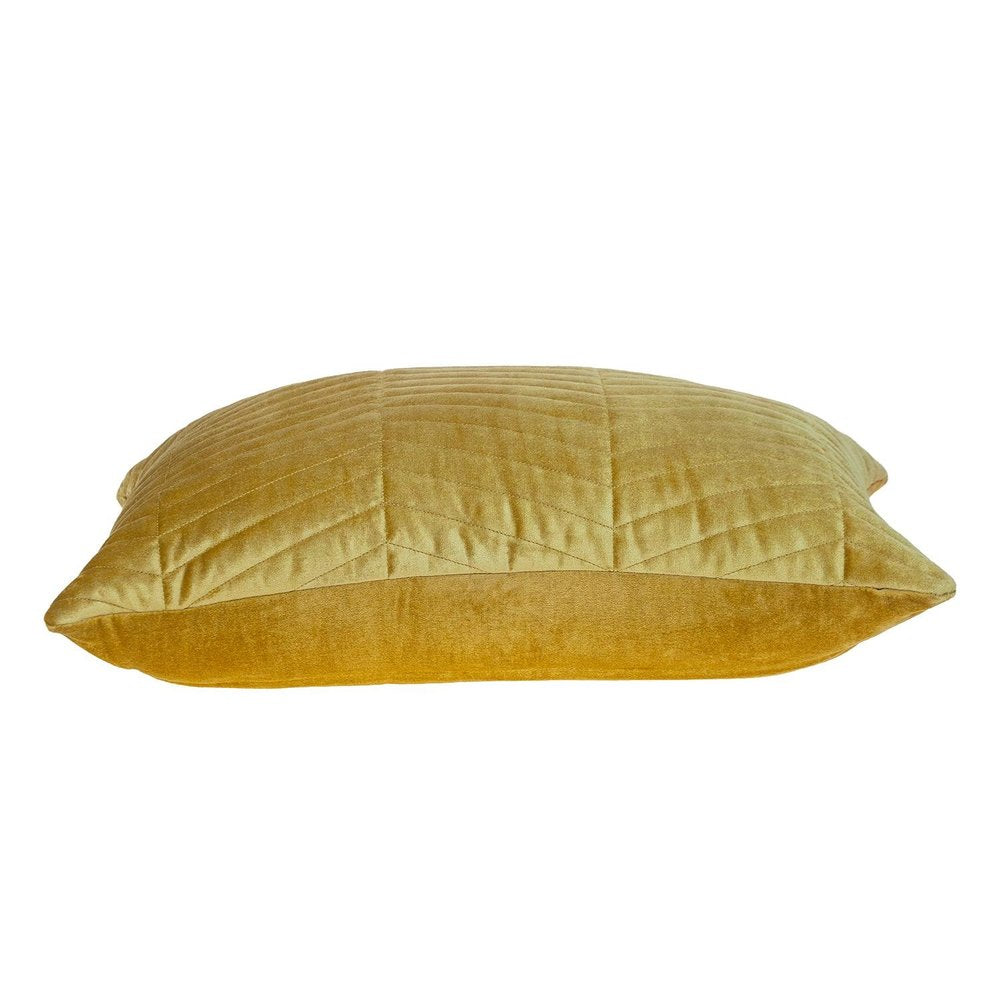 Yellow Quilted Velvet Zig Zag Decorative Lumbar Pillow — view 4