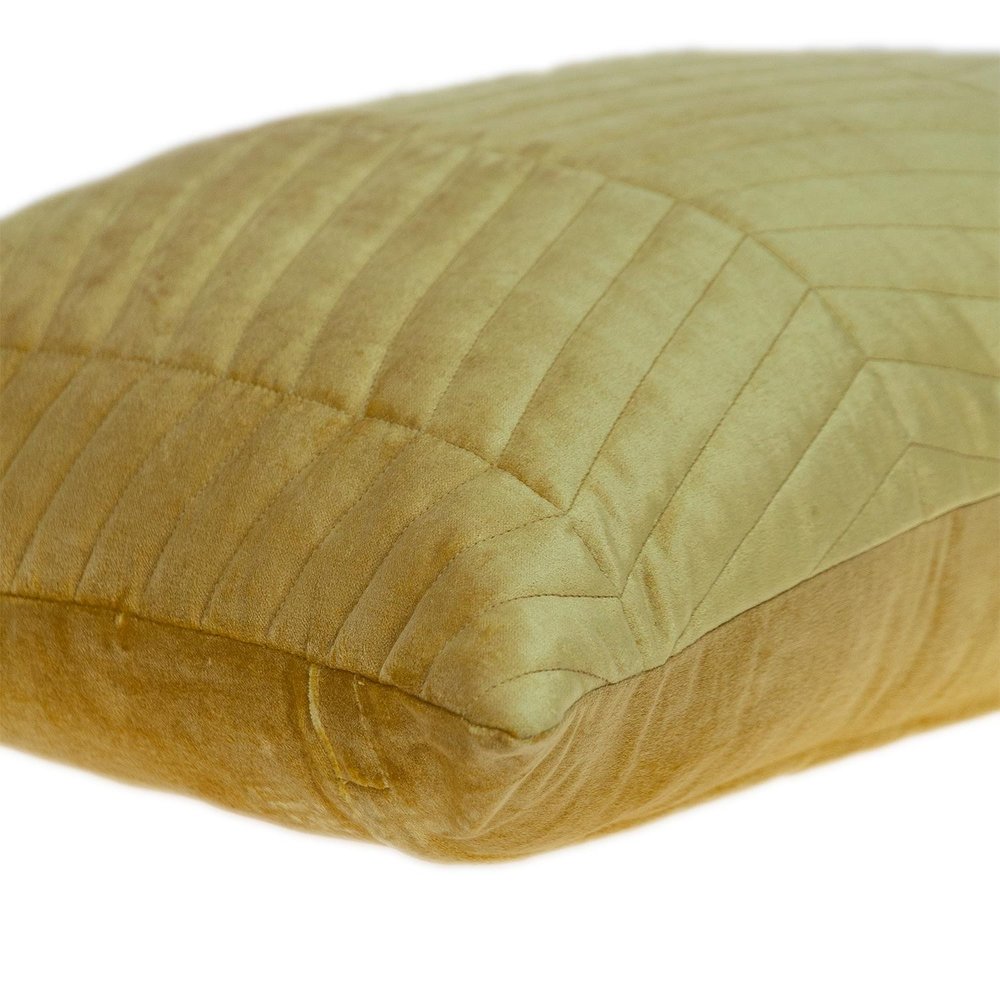 Yellow Quilted Velvet Zig Zag Decorative Lumbar Pillow — view 5