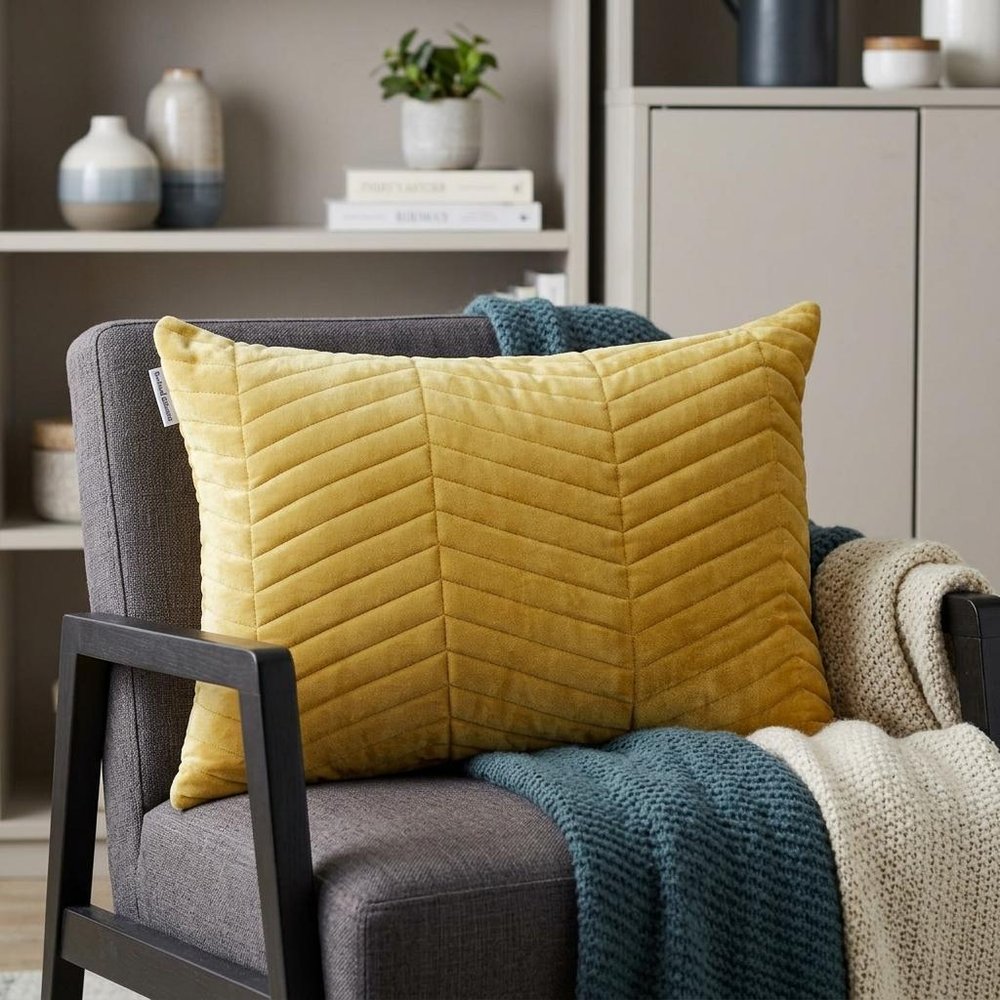 Yellow Quilted Velvet Zig Zag Decorative Lumbar Pillow — view 16