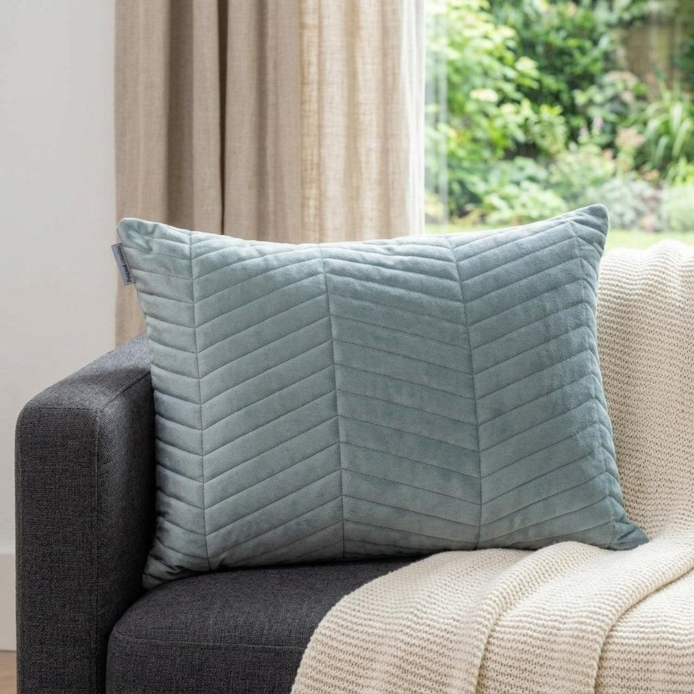 Gray Quilted Velvet Zig Zag Decorative Lumbar Pillow — view 7