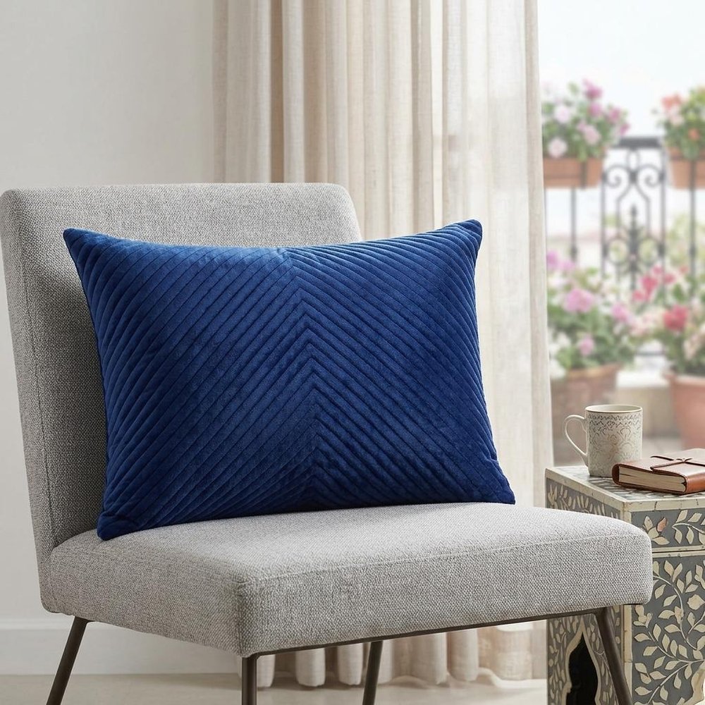 18" X 24" Navy Blue Cotton Blend Throw Pillow — view 6