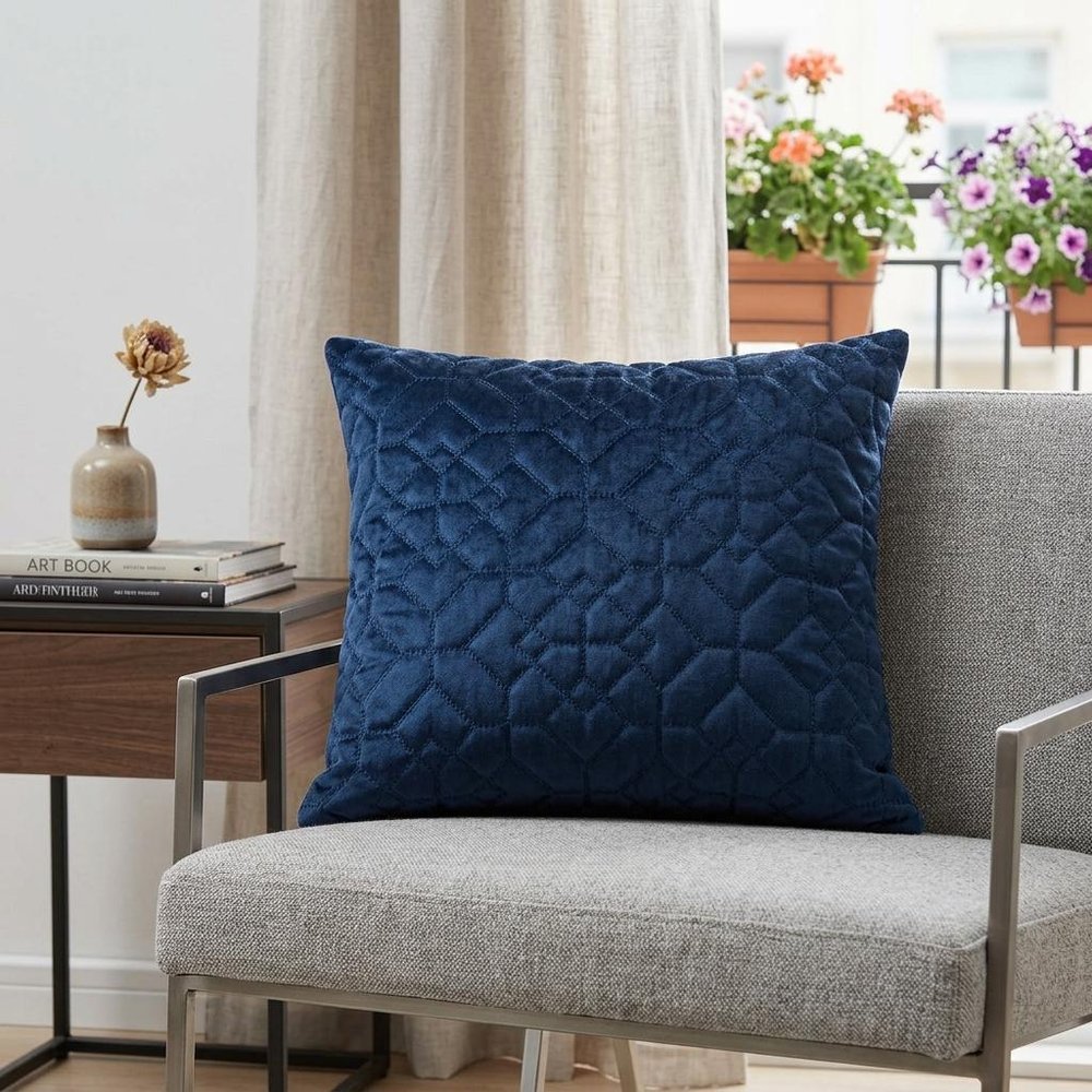 Navy Quilted Velvet Geo Decorative Throw Pillow — view 7