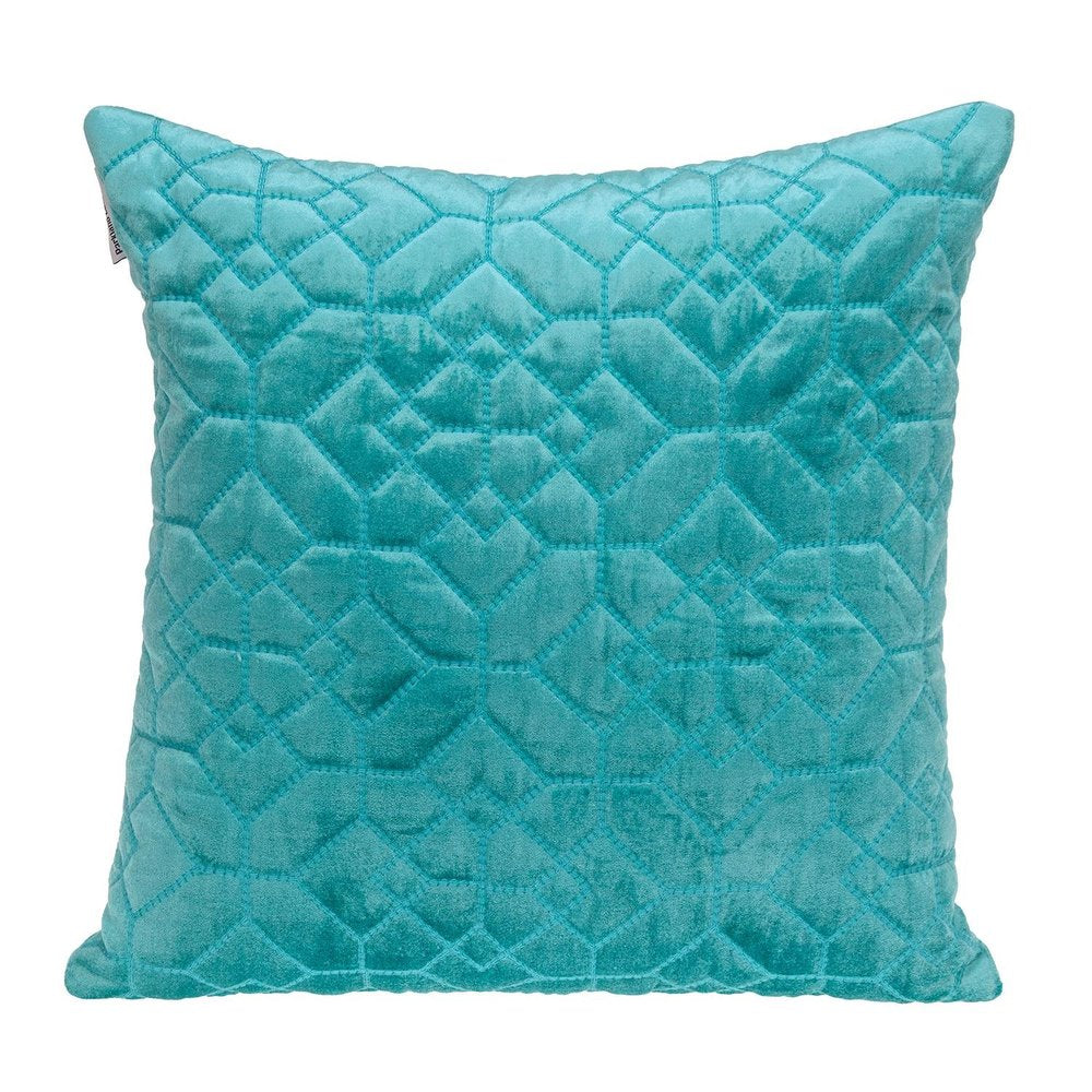 Aqua Quilted Velvet Geo Decorative Throw Pillow — view 1