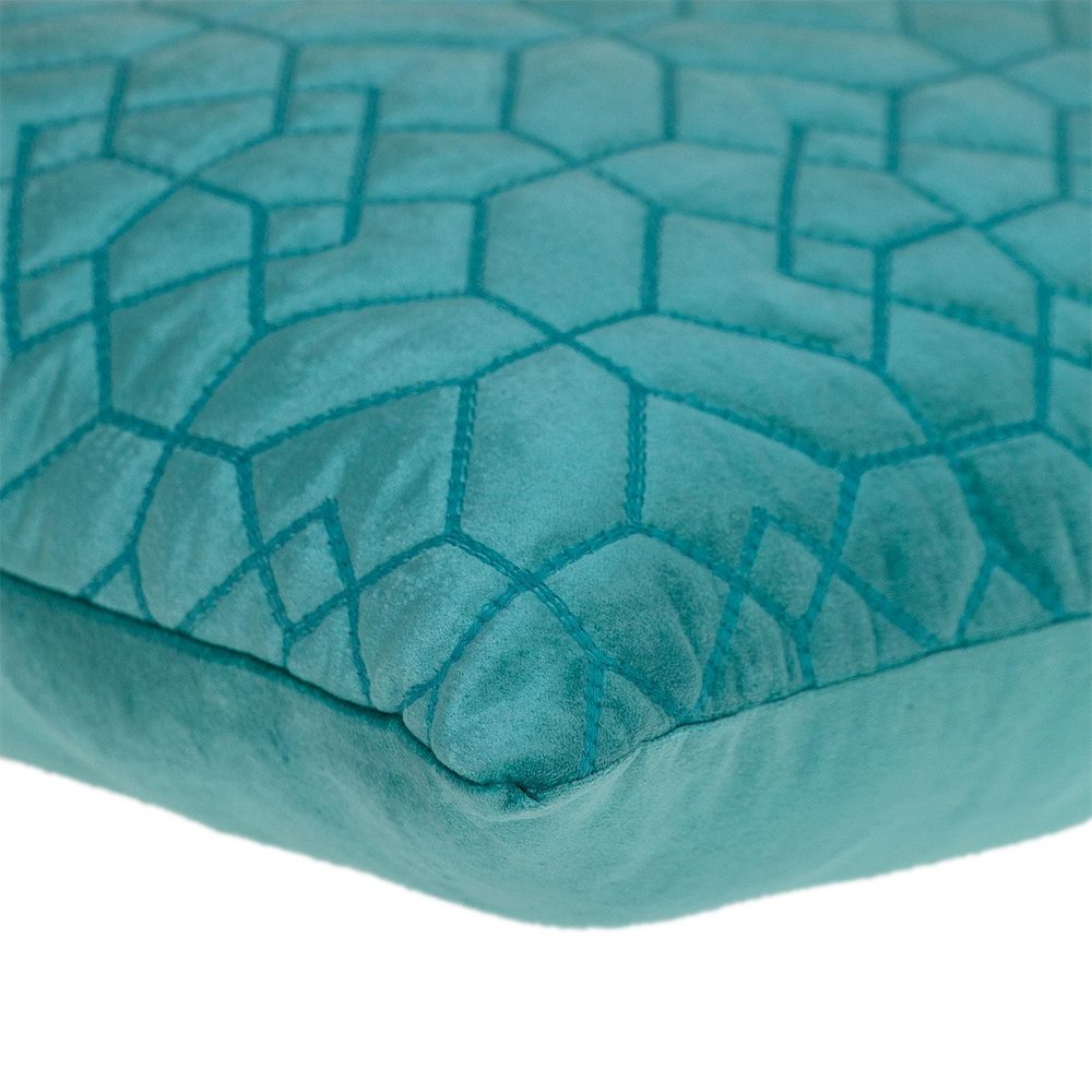 Aqua Quilted Velvet Geo Decorative Throw Pillow — view 4