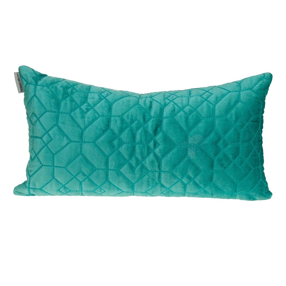 Aqua Quilted Velvet Geo Lumbar Decorative Pillow — view 1