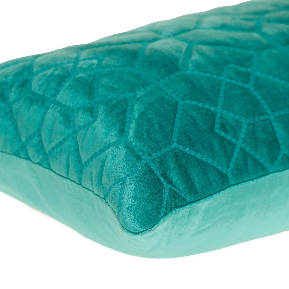 Aqua Quilted Velvet Geo Lumbar Decorative Pillow — view 4