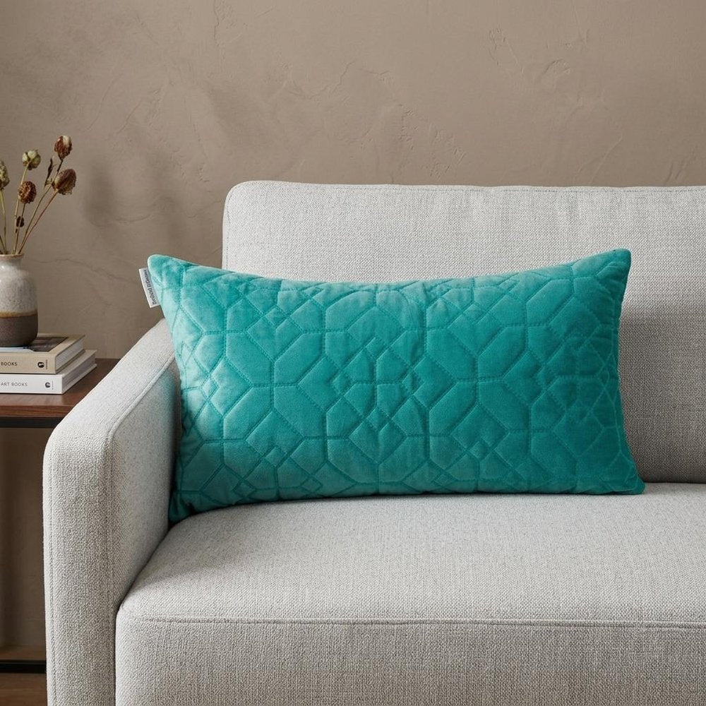 Aqua Quilted Velvet Geo Lumbar Decorative Pillow — view 7