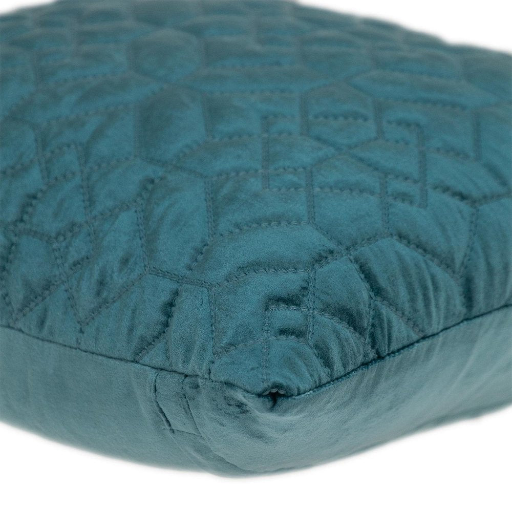 Teal Quilted Velvet Geo Decorative Throw Pillow — view 4