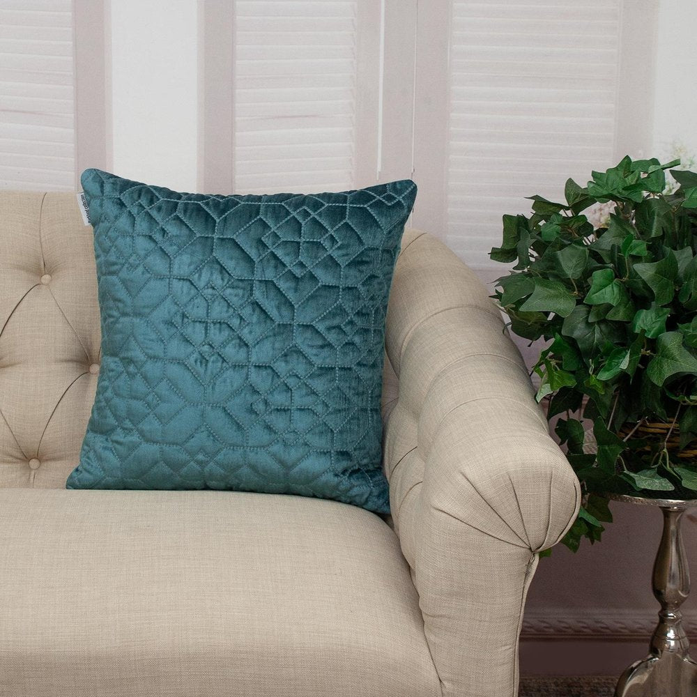 Teal Quilted Velvet Geo Decorative Throw Pillow — view 6